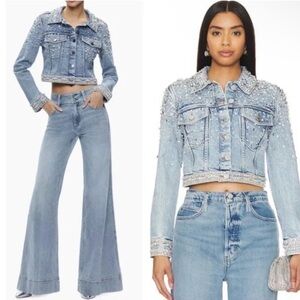 Alice + Olivia Light Blue Embellished Denim Jacket